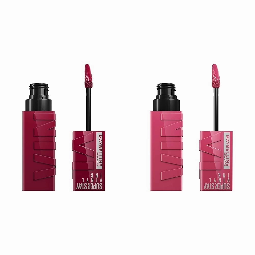 MAYBELLINE Super Stay Vinyl Ink Longwear No-Budge Liquid Lipcolor Berry Burgundy and Rose Mauve Nude, 0.14 fl oz Each, 2 Count