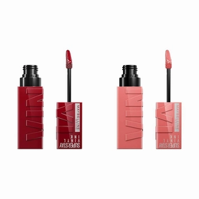 MAYBELLINE Super Stay Vinyl Ink Longwear No-Budge Liquid Lipcolor Makeup Bundle with Cranberry Red 0.14 fl oz and Pink 0.14 fl oz