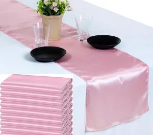 MDS 10 PCS Satin Table Runners 12 x 108 Inch Charmeuse Sateen Silk Table Runner for Indoor Outdoor Wedding Reception Birthday Graduation Party Event Banquet Dining Table Decoration - Blush Pink