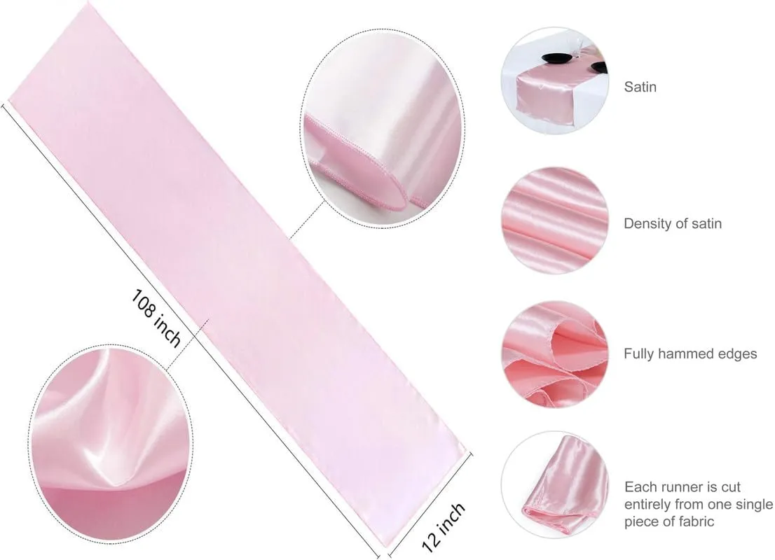 MDS 10 PCS Satin Table Runners 12 x 108 Inch Charmeuse Sateen Silk Table Runner for Indoor Outdoor Wedding Reception Birthday Graduation Party Event Banquet Dining Table Decoration - Blush Pink