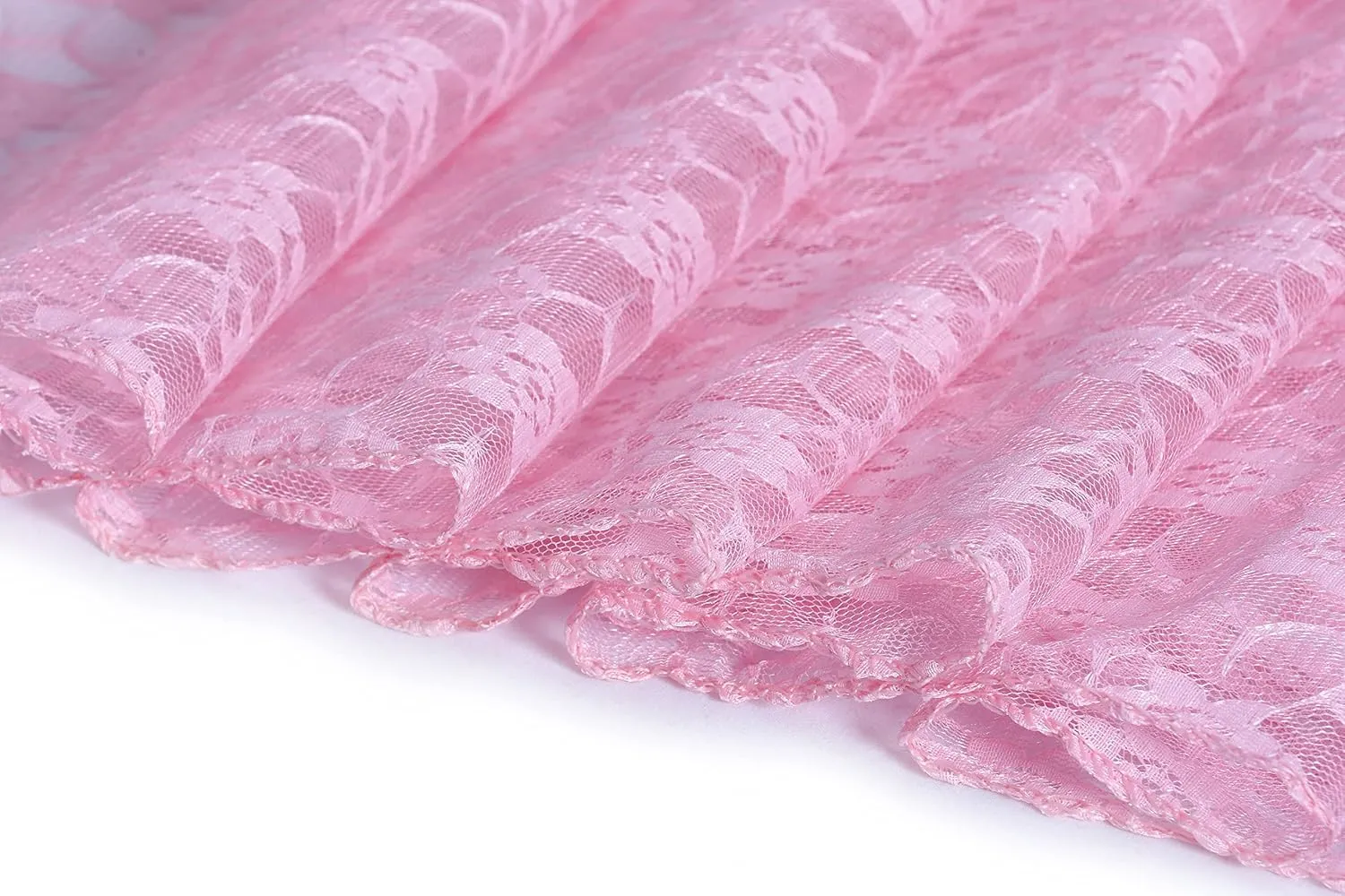 MDS Pack of 10 Wedding 12 x 108 inches Lace Table Runner for Wedding, Decorations for Birthday Parties, Banquets, Graduations, Engagements, and Runners fit Rectangle, Round Table- Blush Pink