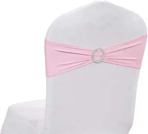 MDS Pack of 25 Spandex Chair Sashes Bow Premium Stretch Chair Cover Band with Buckle Slider Universal fits Elastic Stretch Chair Ties for Wedding Party Banquet Events Decoration - Blush Pink