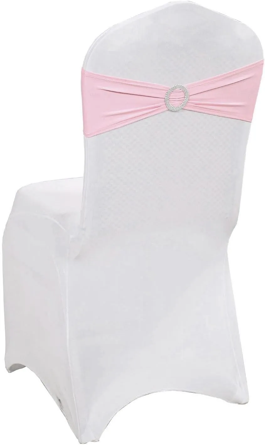 MDS Pack of 25 Spandex Chair Sashes Bow Premium Stretch Chair Cover Band with Buckle Slider Universal fits Elastic Stretch Chair Ties for Wedding Party Banquet Events Decoration - Blush Pink