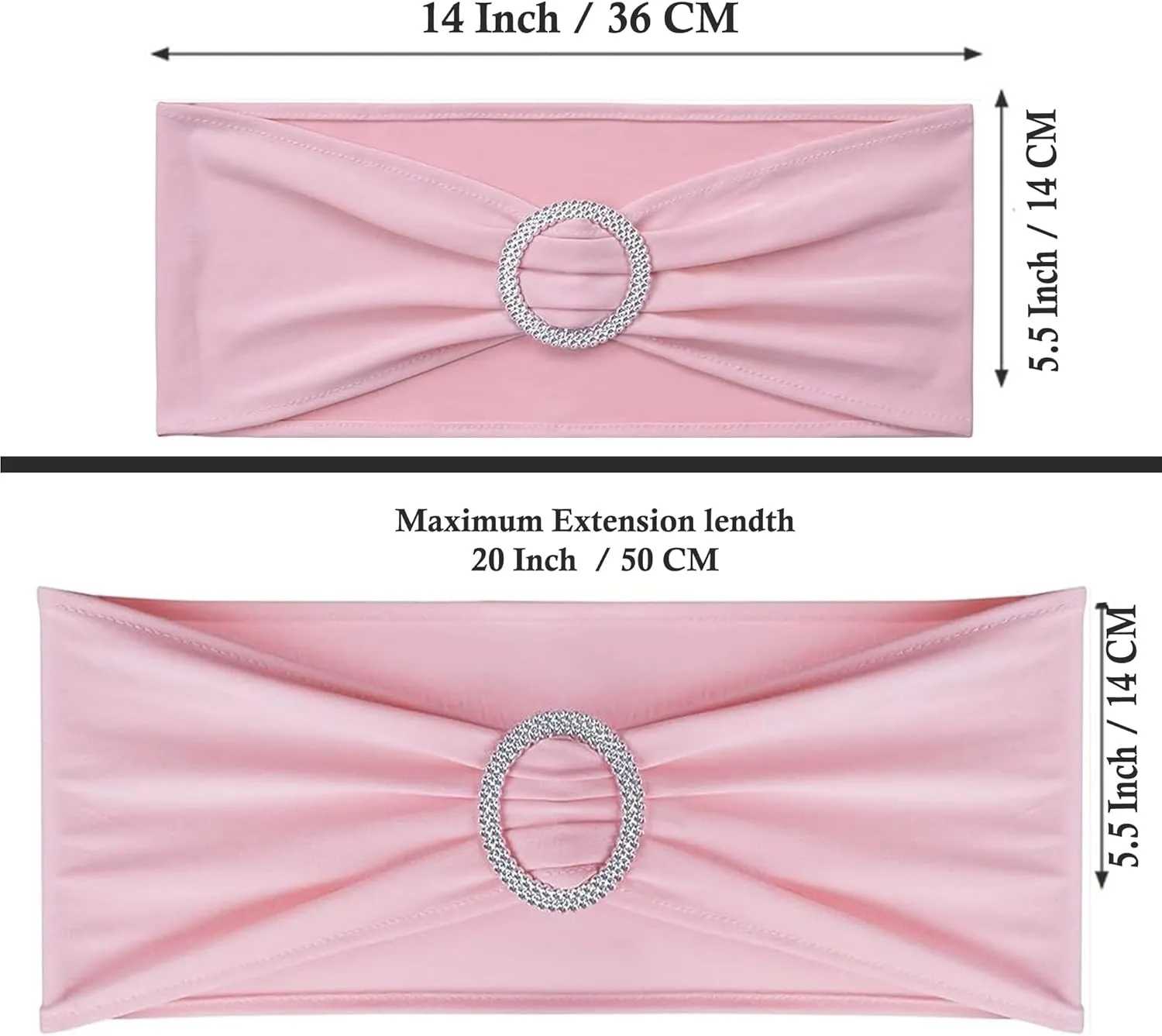 MDS Pack of 25 Spandex Chair Sashes Bow Premium Stretch Chair Cover Band with Buckle Slider Universal fits Elastic Stretch Chair Ties for Wedding Party Banquet Events Decoration - Blush Pink