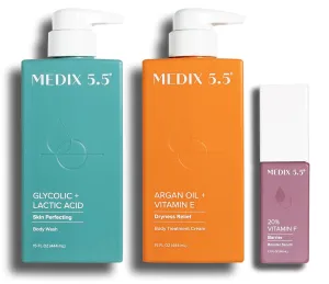 Medix 5.5 Glycolic Acid Body Wash   Argan Oil Firming Cream   20% Vitamin F Anti-Aging Booster Serum Set