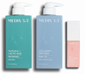 Medix 5.5 Glycolic Acid Body Wash   Collagen   Peptide Firming Cream   3% Hyaluronic Acid Anti-Aging Booster Serum Set