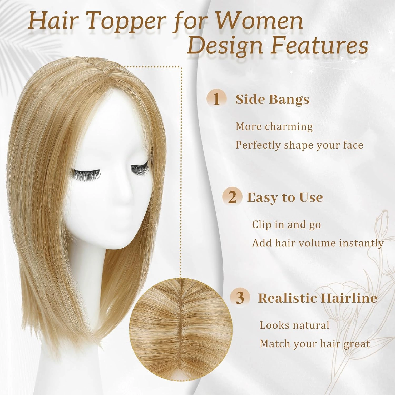 MEDO Hair Toppers for Women, 14 Inch Synthetic Straight Champagne Blonde Hair Topper with Highlights