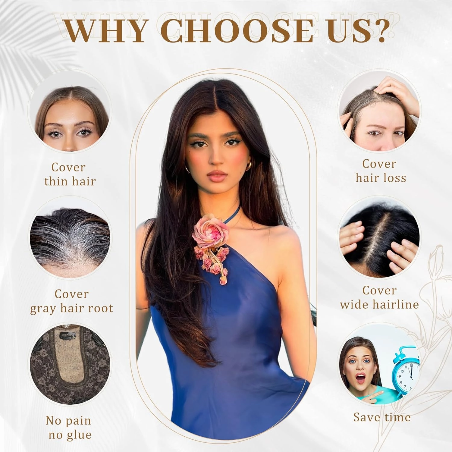 MEDO Hair Toppers for Women, 14 Inch Synthetic Straight Champagne Blonde Hair Topper with Highlights