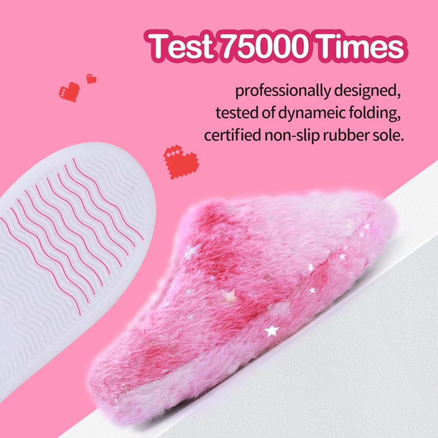 MEJORMEN Girls Fluffy House Slippers Cozy Plush Slip-on House Shoes Kids Warm Bedroom Slippers Memory Foam Slippers for Indoor Outdoor