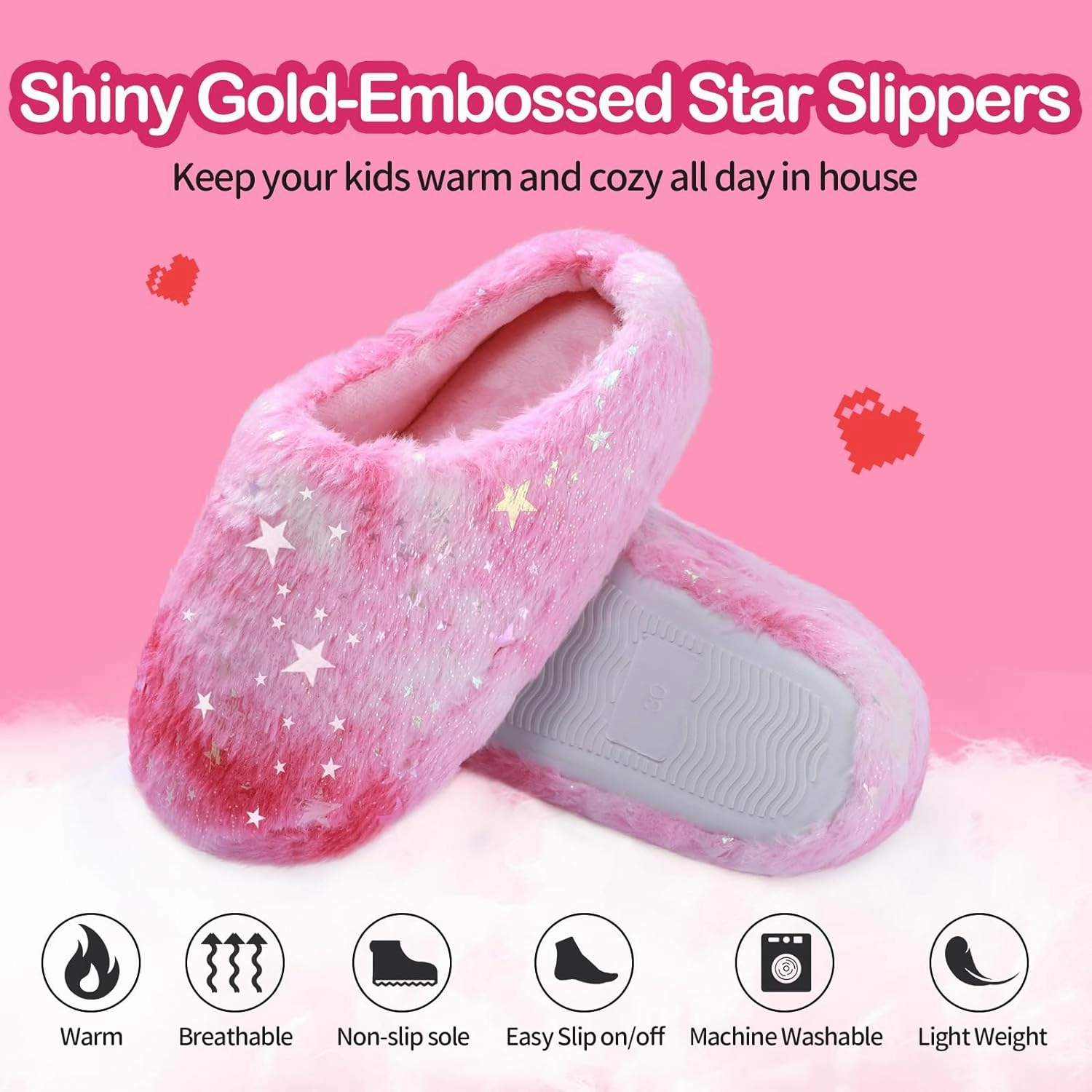 MEJORMEN Girls Fluffy House Slippers Cozy Plush Slip-on House Shoes Kids Warm Bedroom Slippers Memory Foam Slippers for Indoor Outdoor