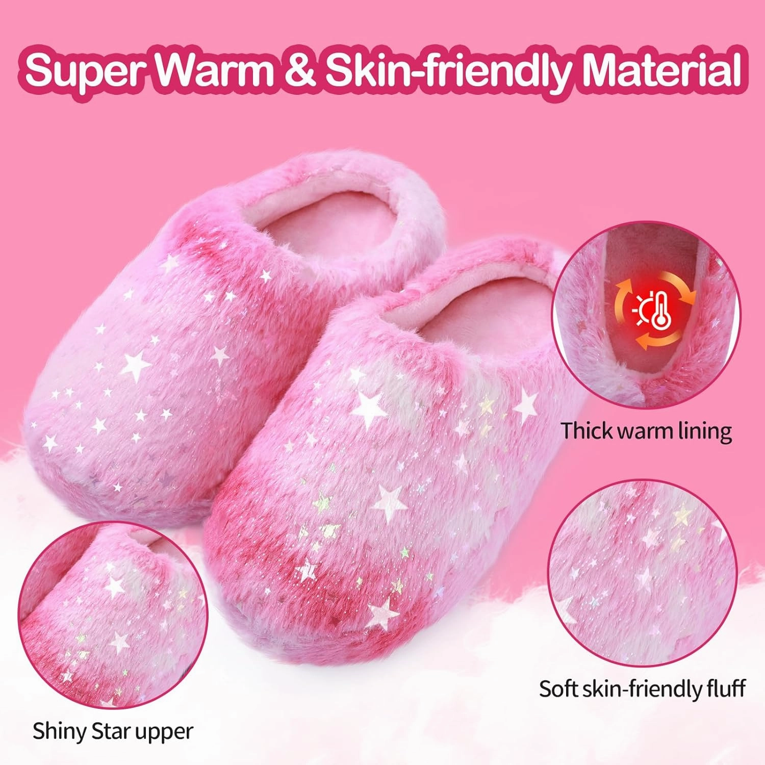 MEJORMEN Girls Fluffy House Slippers Cozy Plush Slip-on House Shoes Kids Warm Bedroom Slippers Memory Foam Slippers for Indoor Outdoor