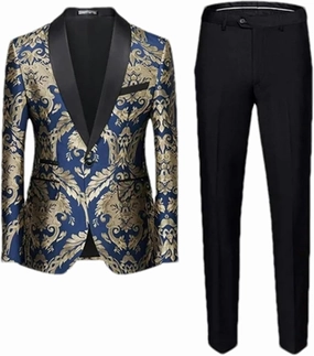 Men Singer Party Stage Suit 2 Piece Black/Blue/Red Men's Business Wedding Prom Party Dress Blazer Jacket and Pants