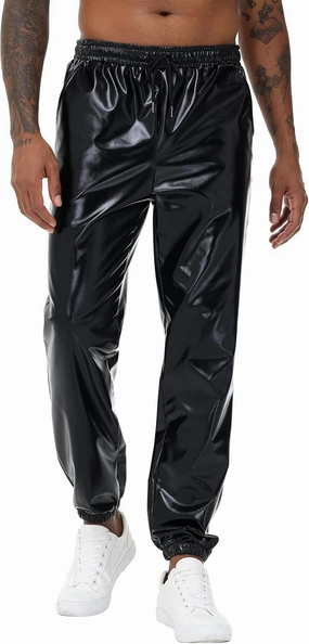 Mens Gold Metallic Shiny Rave Night Club Pants Comfort Sweatpants Disco Dance Party Elastic Trousers