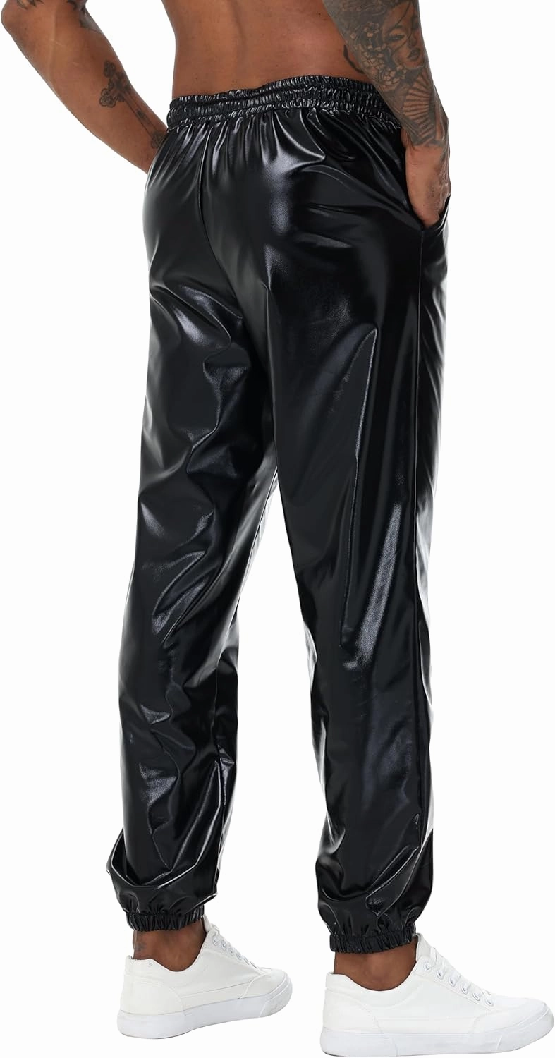 Mens Gold Metallic Shiny Rave Night Club Pants Comfort Sweatpants Disco Dance Party Elastic Trousers