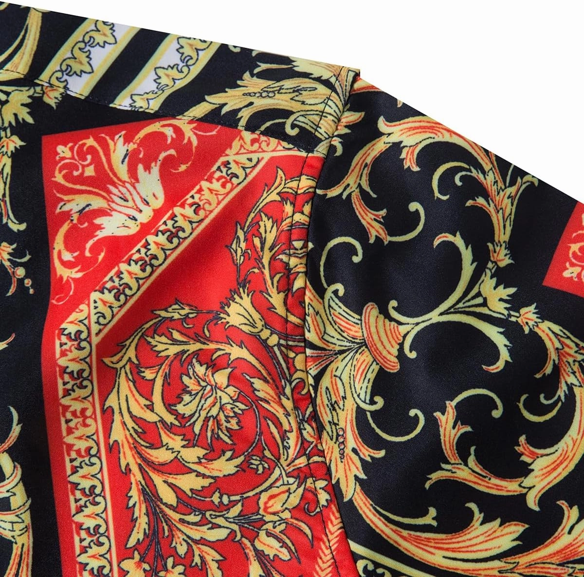 Mens Luxury Dress Shirts Baroque Gold Chain Print Casual Long Sleeve Button Down Buchona Shirt for Party