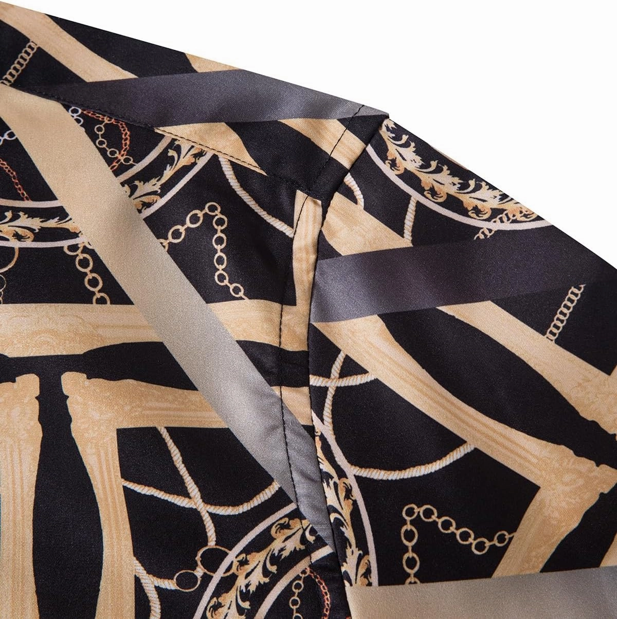 Mens Luxury Dress Shirts Baroque Gold Chain Print Casual Long Sleeve Button Down Buchona Shirt for Party