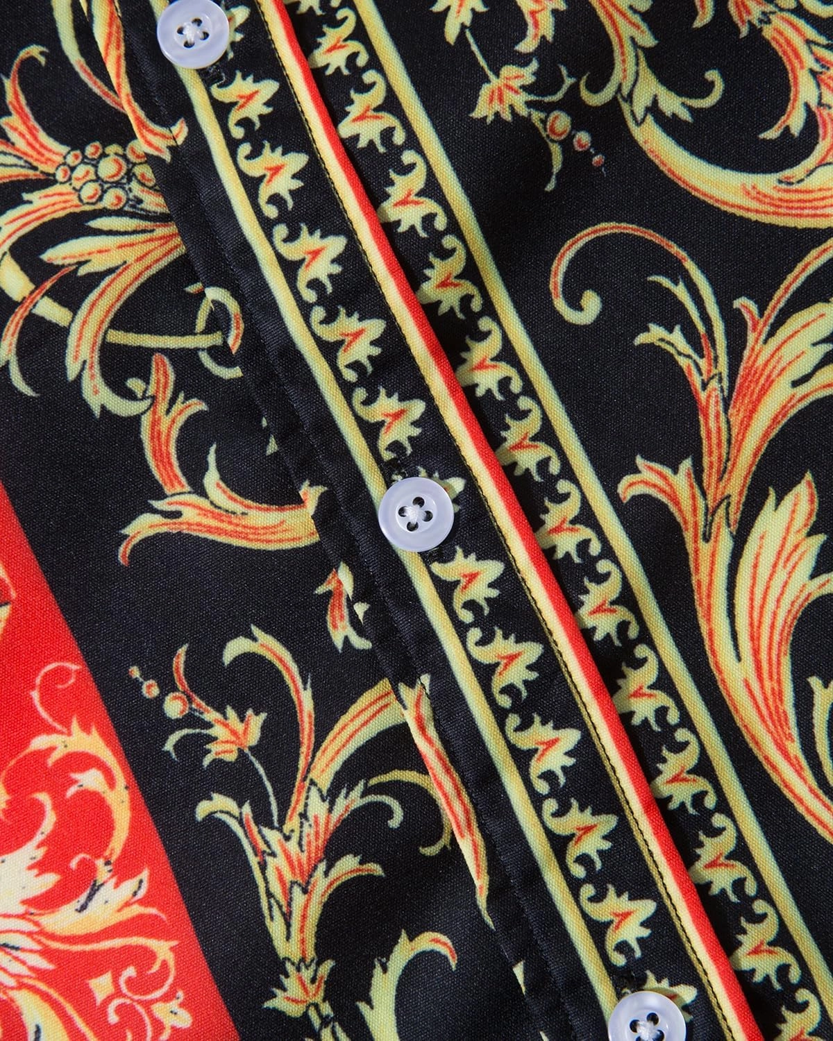 Mens Luxury Dress Shirts Baroque Gold Chain Print Casual Long Sleeve Button Down Buchona Shirt for Party