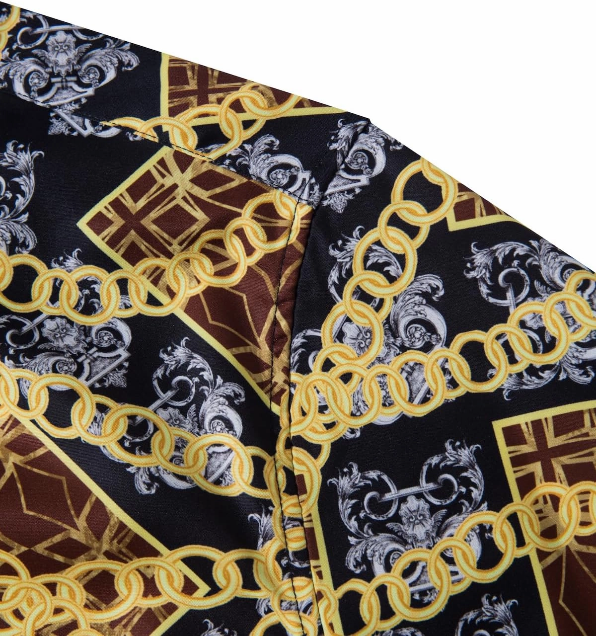 Mens Luxury Dress Shirts Baroque Gold Chain Print Casual Long Sleeve Button Down Buchona Shirt for Party