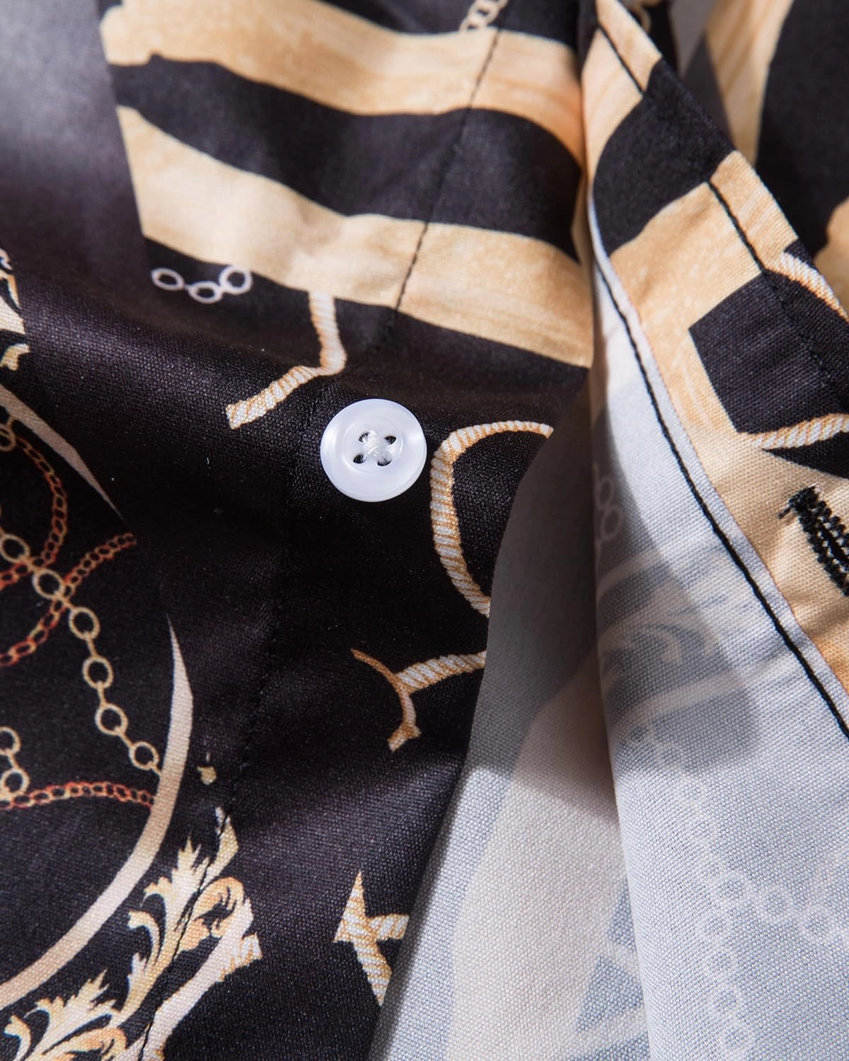Mens Luxury Dress Shirts Baroque Gold Chain Print Casual Long Sleeve Button Down Buchona Shirt for Party