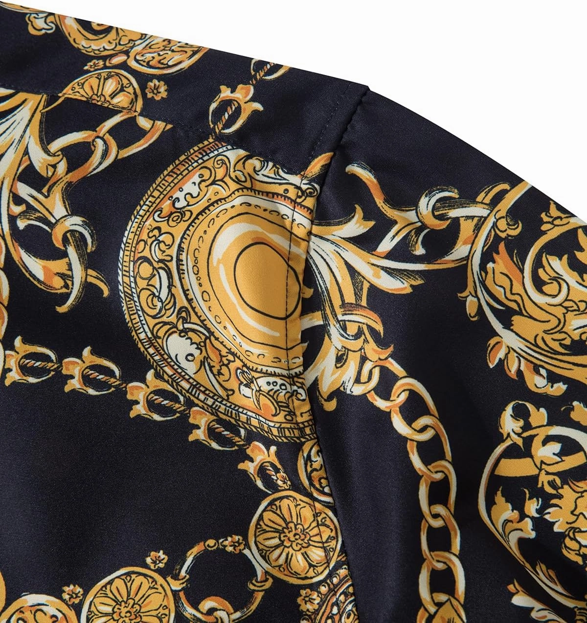 Mens Luxury Dress Shirts Baroque Gold Chain Print Casual Long Sleeve Button Down Buchona Shirt for Party