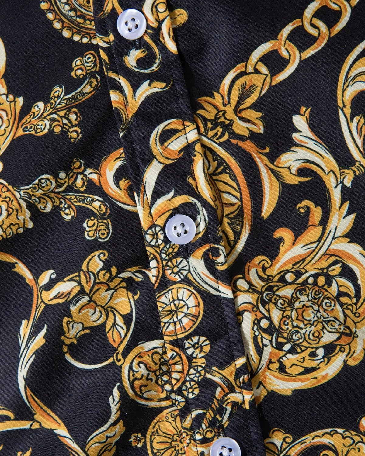 Mens Luxury Dress Shirts Baroque Gold Chain Print Casual Long Sleeve Button Down Buchona Shirt for Party
