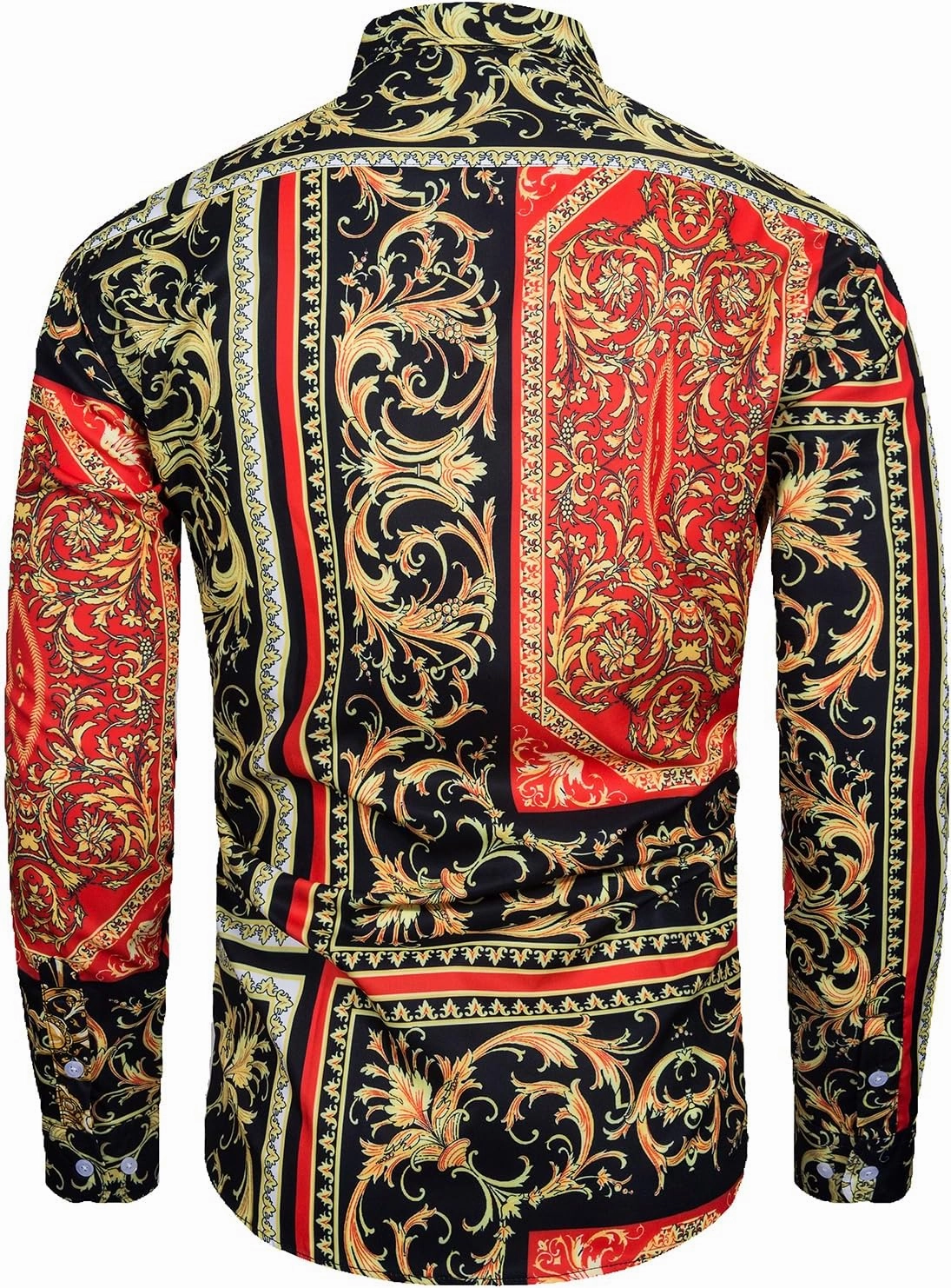 Mens Luxury Dress Shirts Baroque Gold Chain Print Casual Long Sleeve Button Down Buchona Shirt for Party
