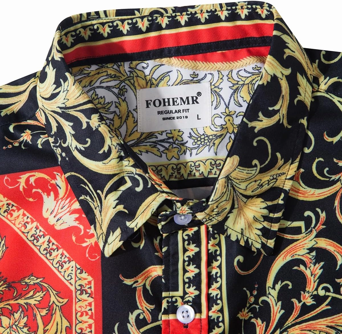 Mens Luxury Dress Shirts Baroque Gold Chain Print Casual Long Sleeve Button Down Buchona Shirt for Party