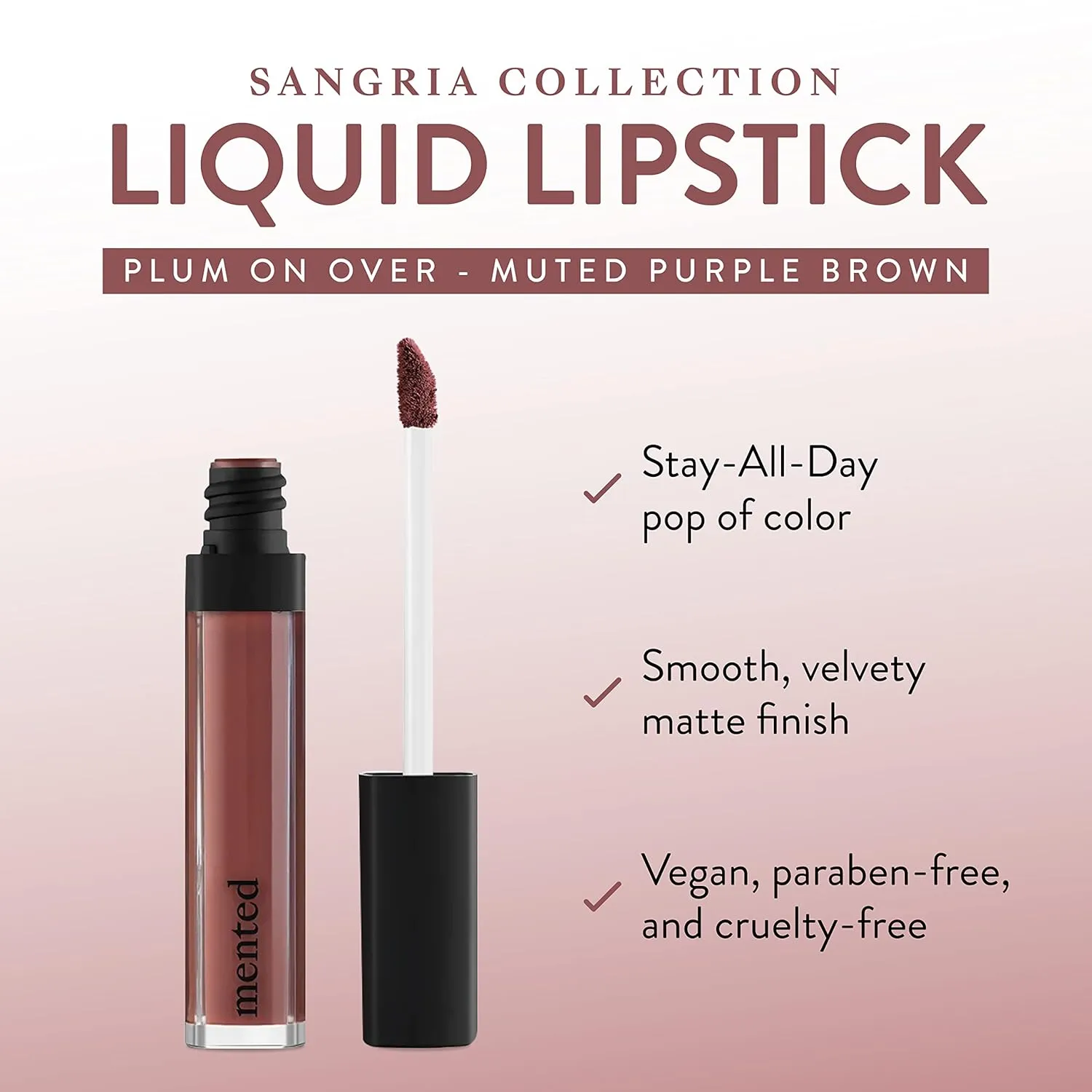 Mented Cosmetics Liquid Lipstick for Women, Velvet Matte Red Lipstick, Waterproof Lip Gloss, Tint, Stain Long Lasting Hydrating Moisturizing, Smudgeproof, Vegan, Plum on Over