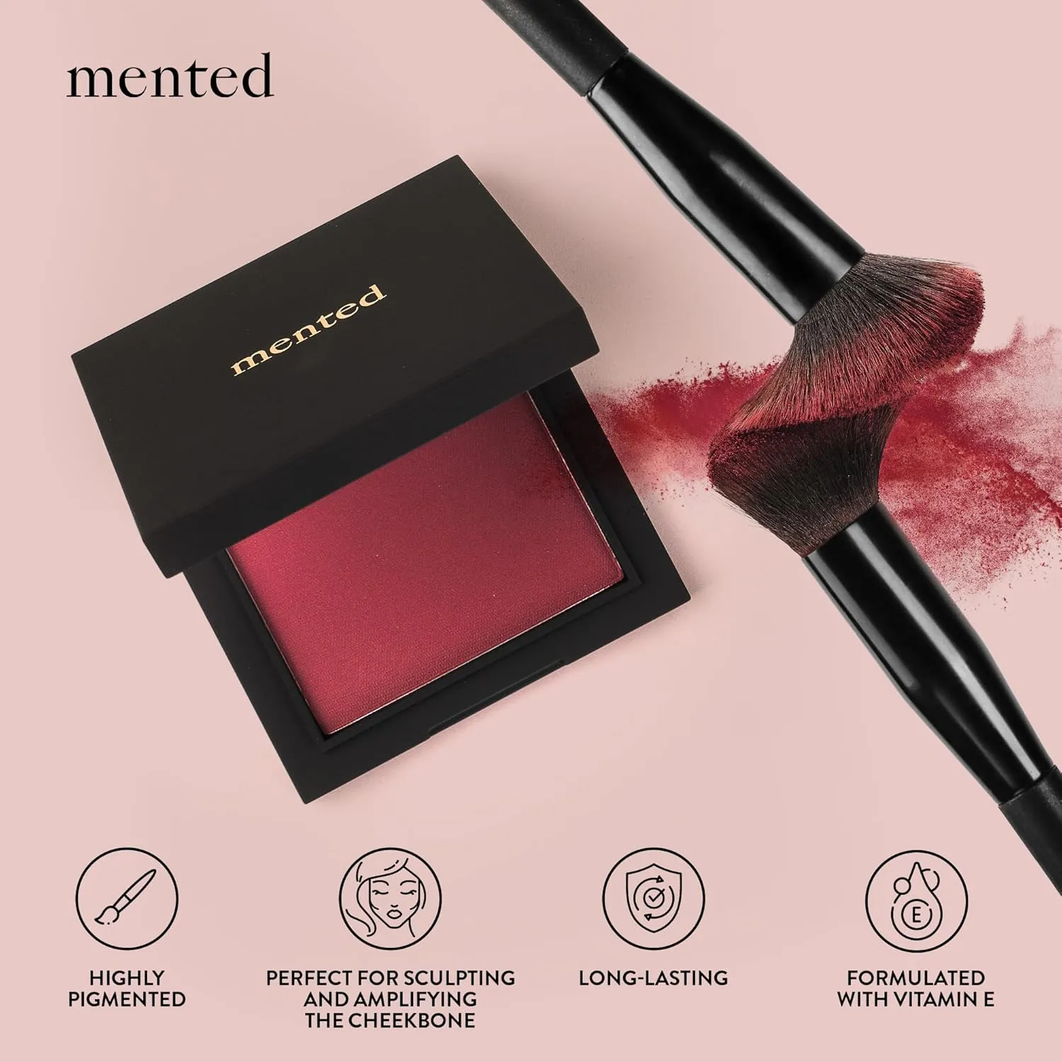Mented Cosmetics Made in Italy, Cruelty Free Makeup, Vegan, Paraben Free, Shimmer Cheek Blush Palette for Face, Powder Face Blush for Women with Vitamin E, 0.2oz/7g, Pinky Promise