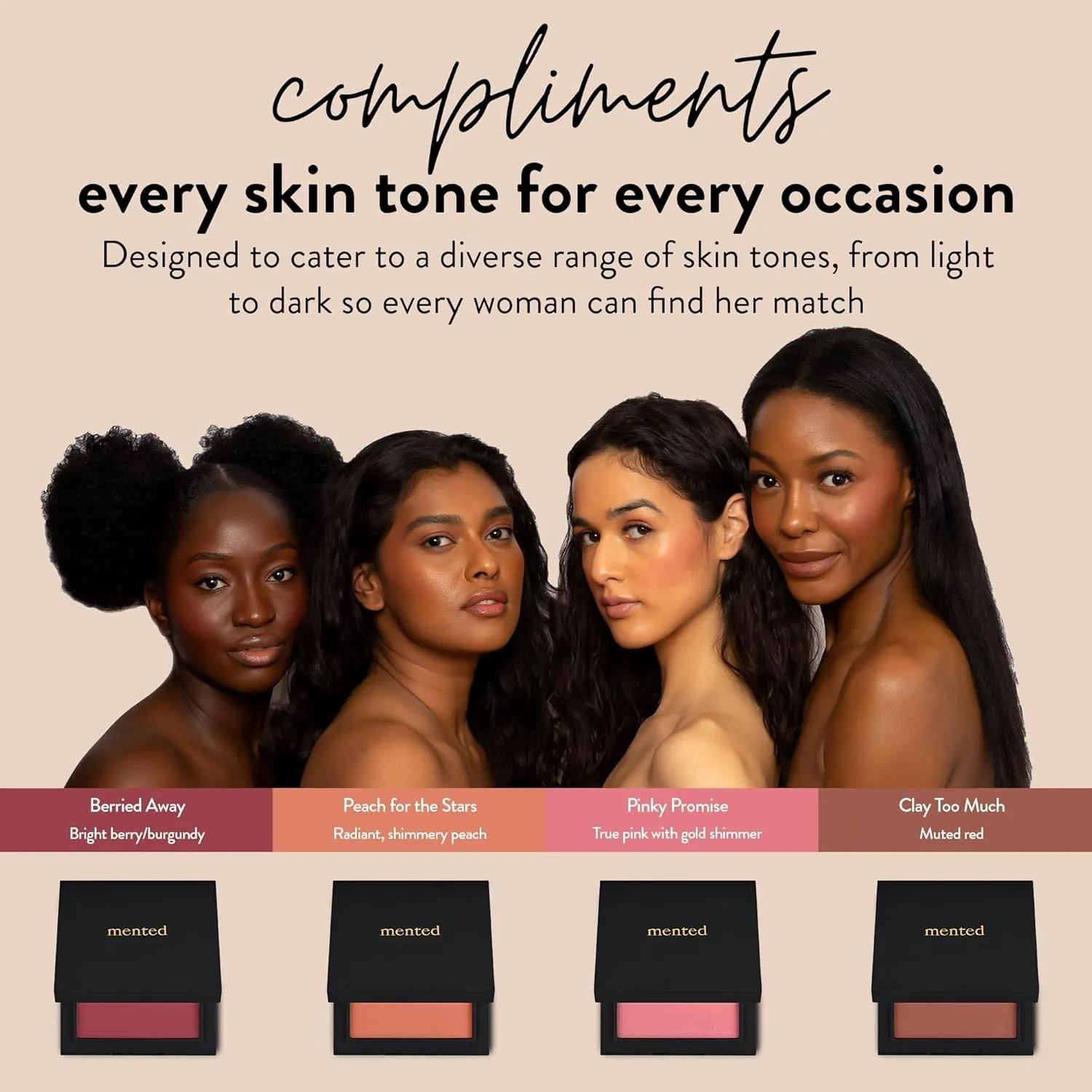 Mented Cosmetics Made in Italy, Cruelty Free Makeup, Vegan, Paraben Free, Shimmer Cheek Blush Palette for Face, Powder Face Blush for Women with Vitamin E, 0.2oz/7g, Pinky Promise