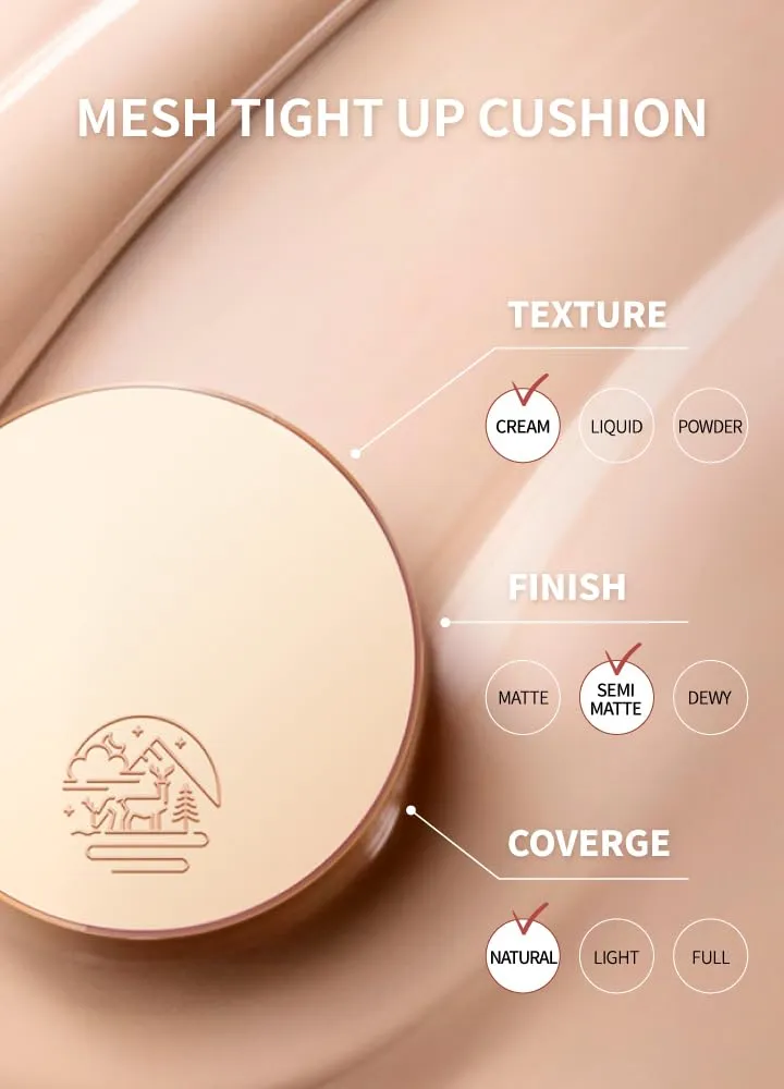 Mesh tight up cushion foundation 01 refill, light beige, Korean compact foundation, natural coverage, glow, sweat proof makeup, long lasting, all skin type