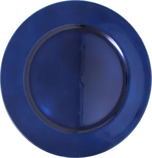 Metallic Foil Charger Plates - Set of 6 - Made of Thick Plastic - Dark Blue