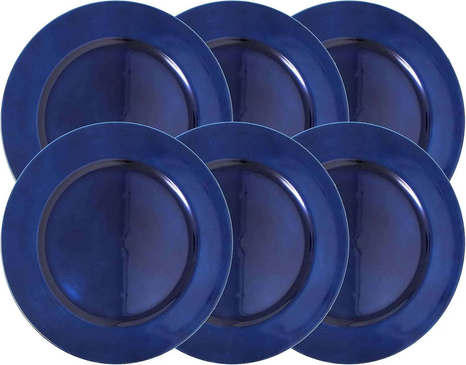 Metallic Foil Charger Plates - Set of 6 - Made of Thick Plastic - Dark Blue