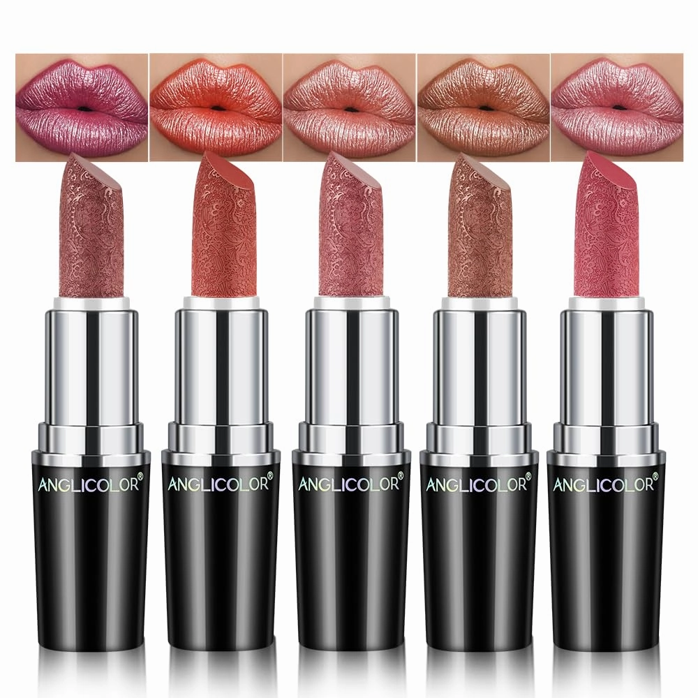 Metallic Glitter Pink Plum Brown Lipstick High Impact Lipcolor,Moisturizing Creamy Formula,Lipstick For Women,Smooth and Non-Sticky,Full-Coverage Lip Color (#C, 20g)
