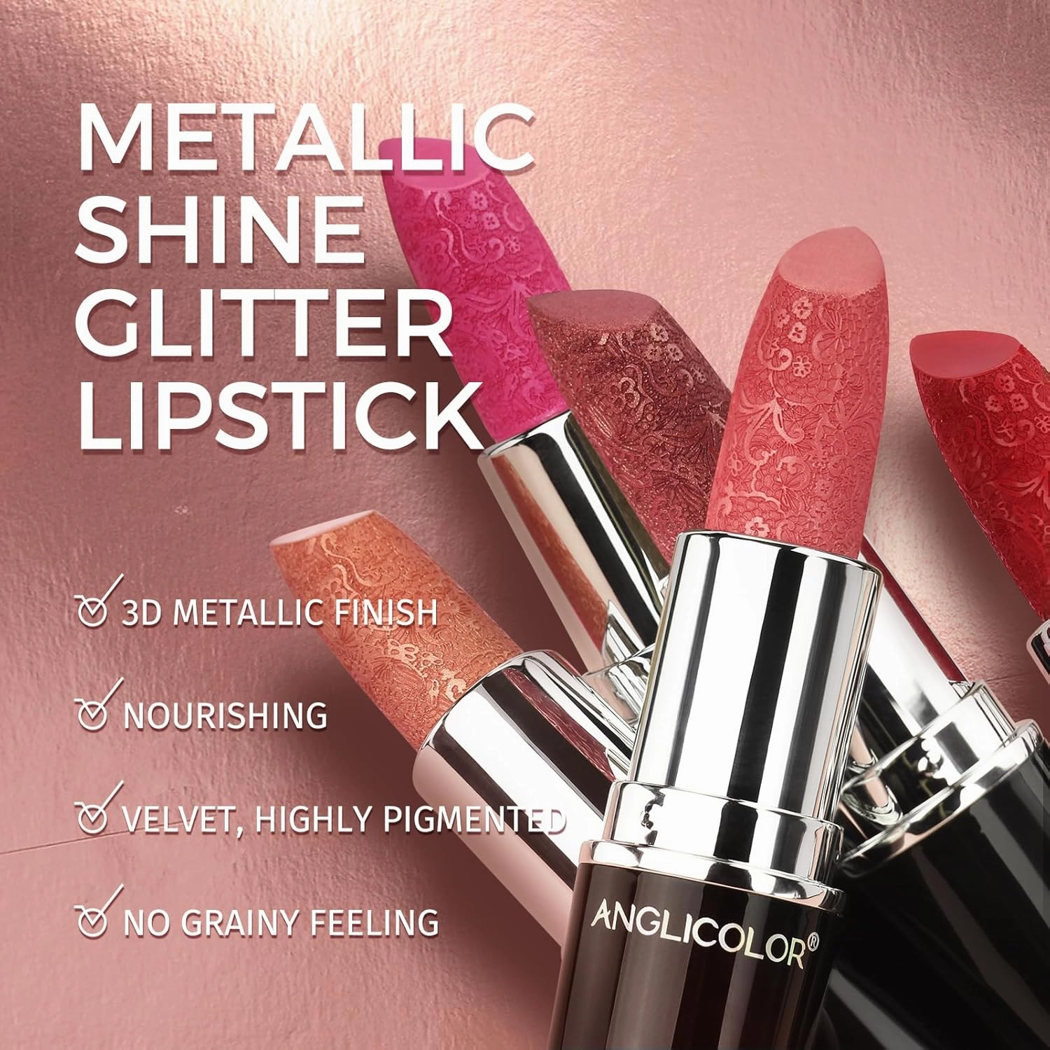 Metallic Glitter Pink Plum Brown Lipstick High Impact Lipcolor,Moisturizing Creamy Formula,Lipstick For Women,Smooth and Non-Sticky,Full-Coverage Lip Color (#C, 20g)