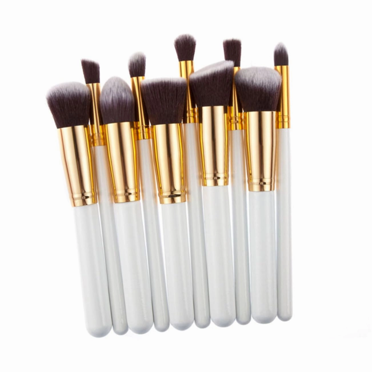 Mikinona 10pcs Makeup Brush Set Premium Synthetic Brushes for Foundation Blending Blush Eyeliner and Face High-density Bristles and Gold Design