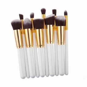 Mikinona 10pcs Makeup Brush Set Premium Synthetic Brushes for Foundation Blending Blush Eyeliner and Face High-density Bristles and Gold Design