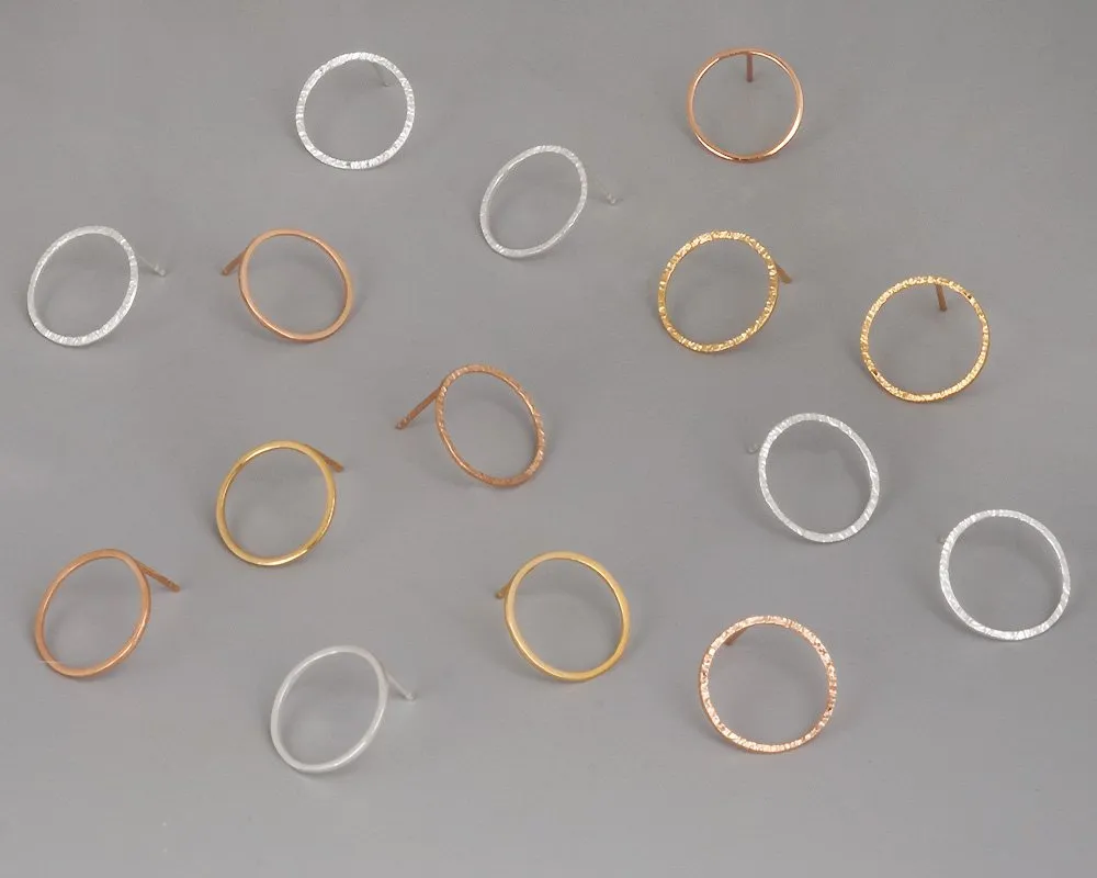 Minimalist Rose Gold Open Circle Stud Earrings - Designer Handmade Simple Karma Posts(rose gold, smooth)