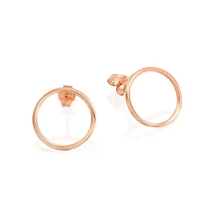 Minimalist Rose Gold Open Circle Stud Earrings - Designer Handmade Simple Karma Posts(rose gold, smooth)