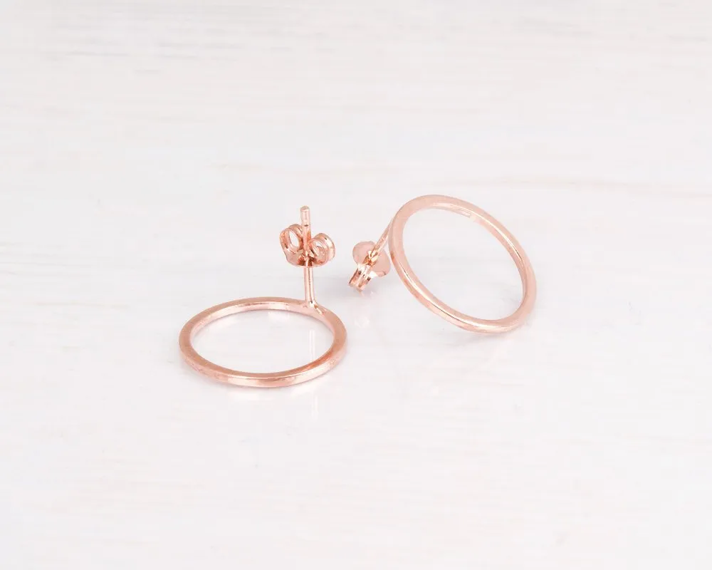 Minimalist Rose Gold Open Circle Stud Earrings - Designer Handmade Simple Karma Posts(rose gold, smooth)