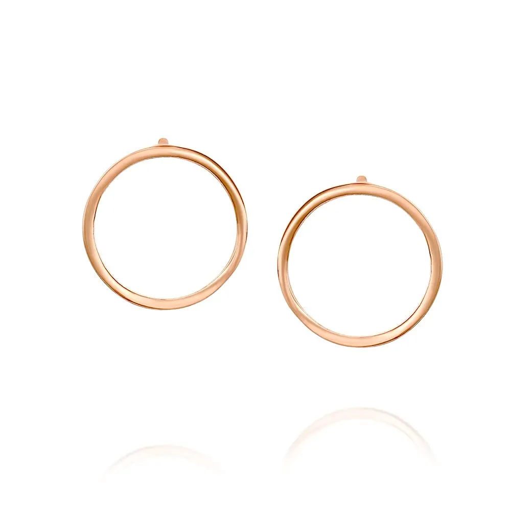 Minimalist Rose Gold Open Circle Stud Earrings - Designer Handmade Simple Karma Posts(rose gold, smooth)