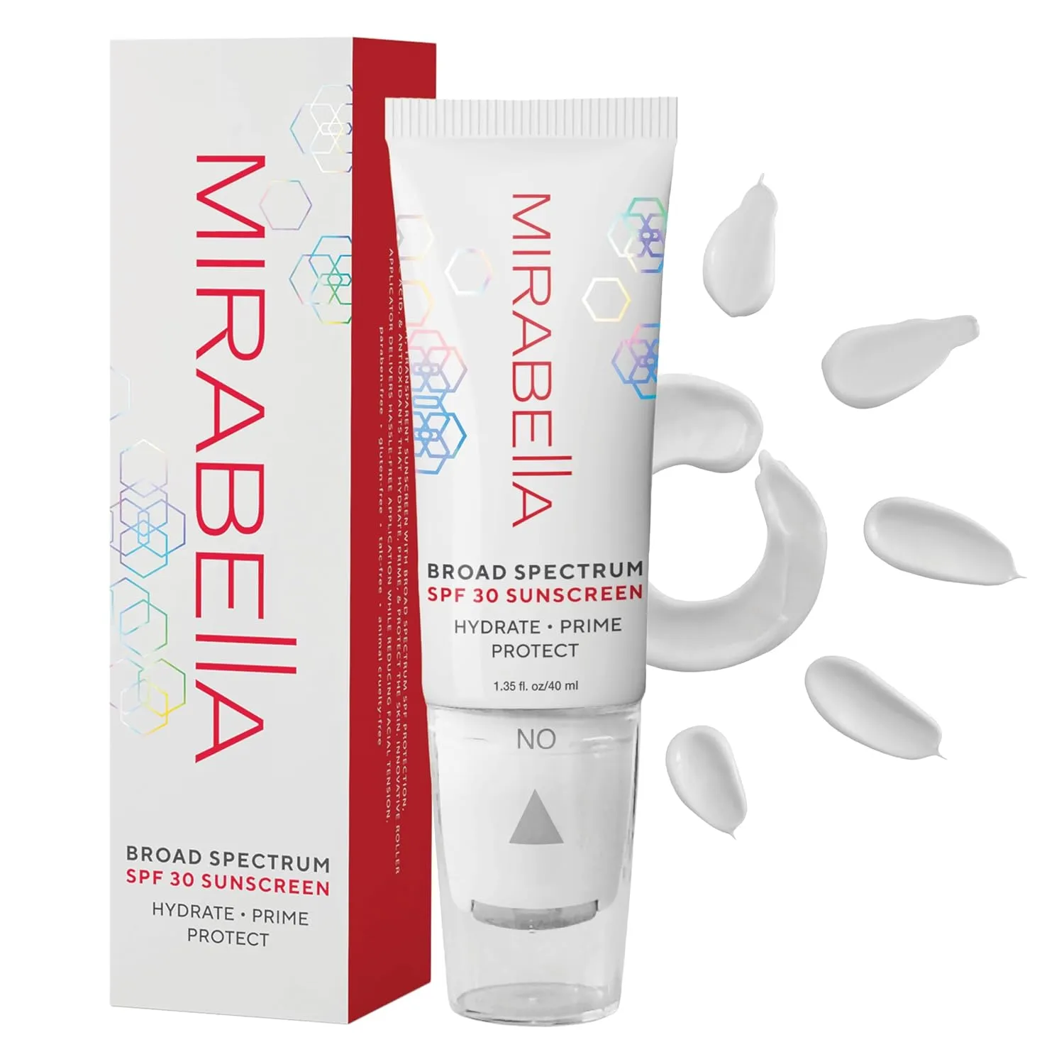 Mirabella Face Primer with SPF– Broad Spectrum SPF 30, Hydrating SPF Moisturizer Face Primer & Anti-Aging Formula with Hyaluronic Acid & Antioxidants - Face Roller Applicator, 1.35 fl. Oz