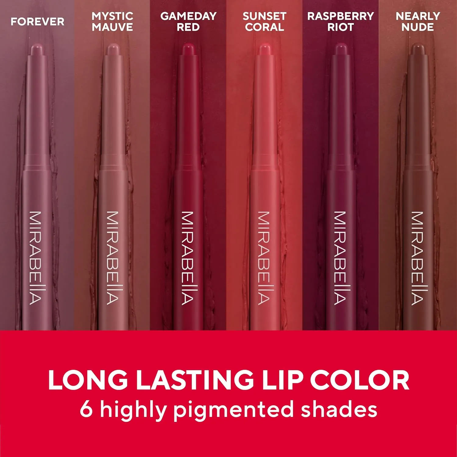 Mirabella Velvet Matte Lip Crayon - Long Lasting Lipstick Crayon & Lip Liner - Retractable, Highly Pigmented Lip Tint & Moisturizing Antioxidant Formula - Gameday Red
