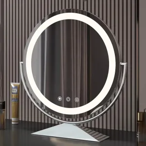 Mirror with Lights, Smart Touch 3 Colors Dimmable, 360°Rotation, Lighted Makeup Mirror, Light Up Mirror for Makeup Desk, Bedroom, Dressing Room Tabletop(Silver,40cm/15.7in)