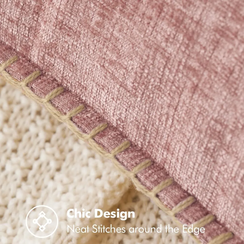 MIULEE Pack of 2 Couch Throw Pillow Covers 18x18 Inch Blush Pink Farmhouse Decorative Pillow Covers with Stitched Edge Soft Chenille Solid Dyed Spring Pillow Covers for Sofa Bed Living Room