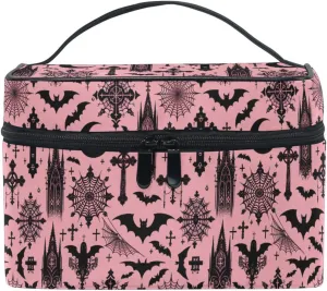 MNSRUU Makeup Bags, Black Gothic Moon Spider Webs and Bats Makeup Organizer Bags Toiletry Bag Box Travel Cosmetic Bag Make Up Train Case for Women Teen Girl Ladies