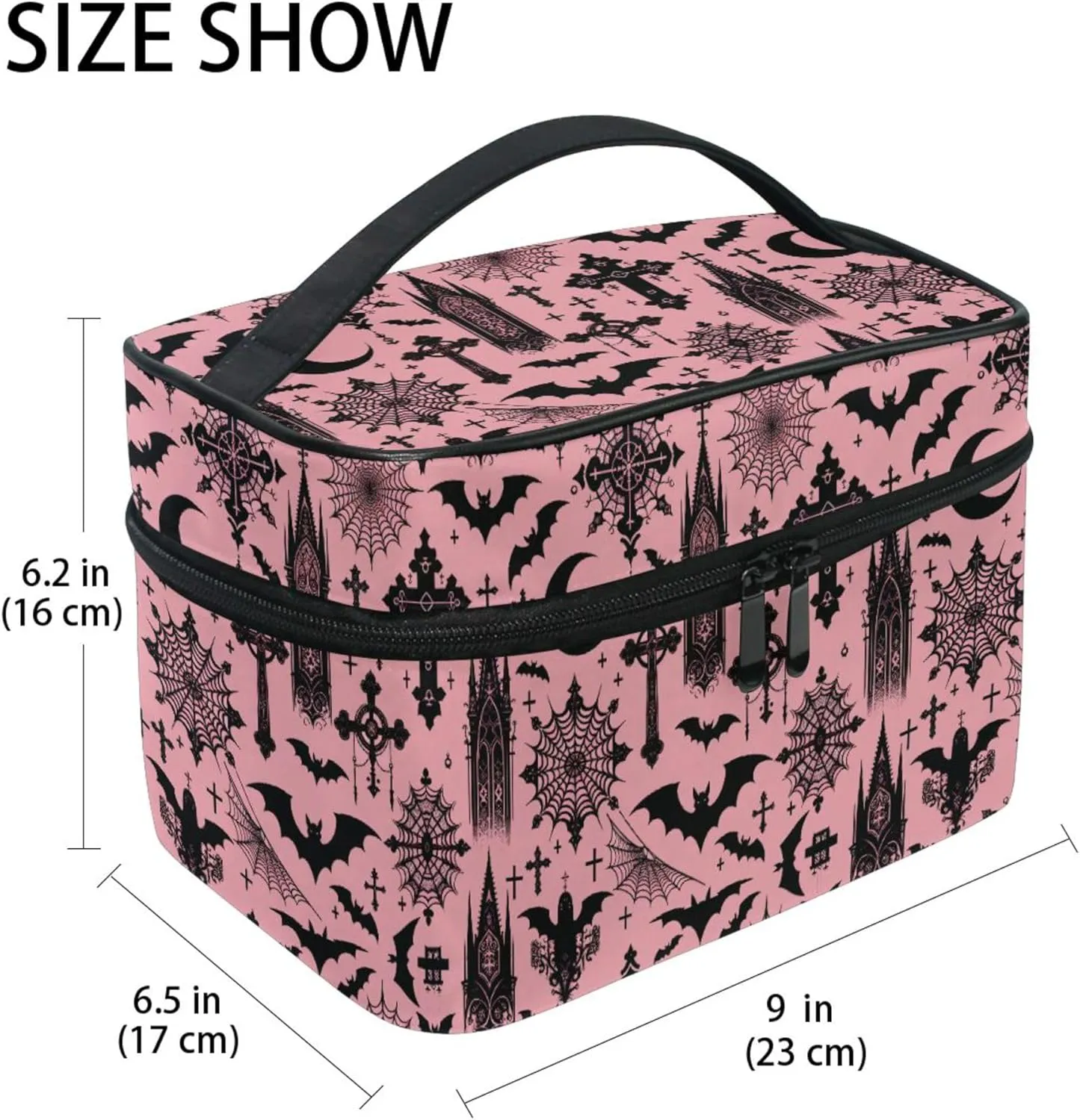 MNSRUU Makeup Bags, Black Gothic Moon Spider Webs and Bats Makeup Organizer Bags Toiletry Bag Box Travel Cosmetic Bag Make Up Train Case for Women Teen Girl Ladies