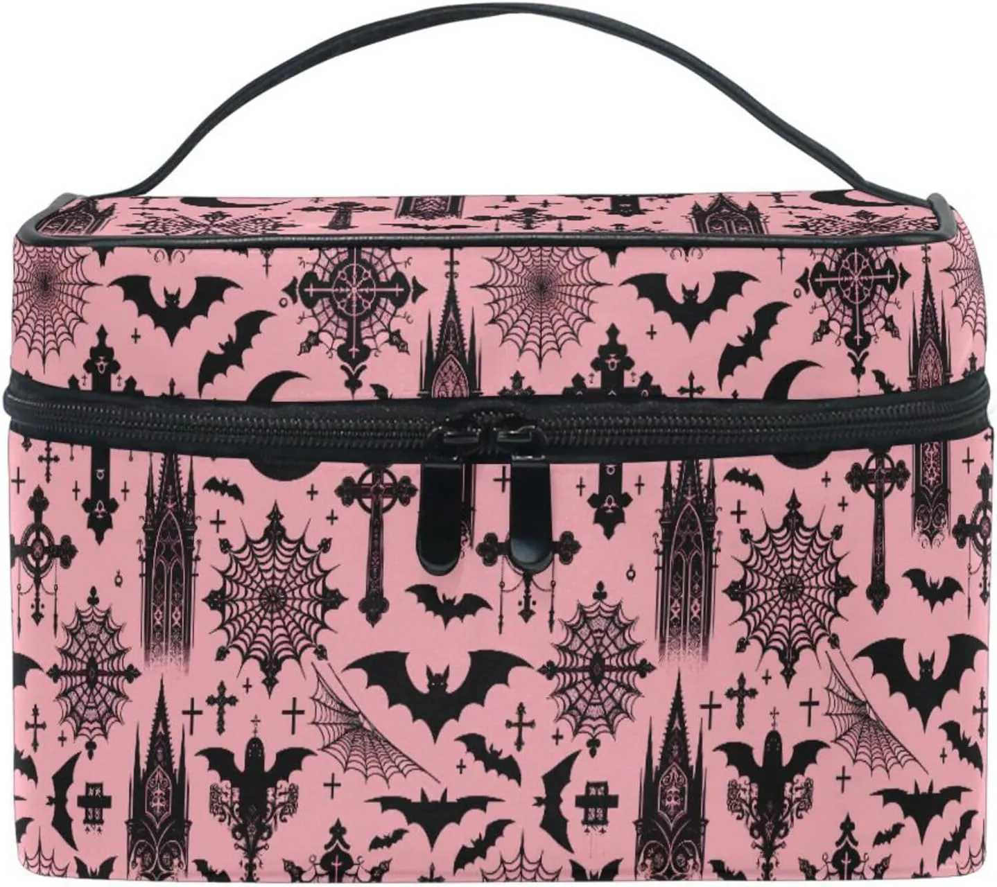 MNSRUU Makeup Bags, Black Gothic Moon Spider Webs and Bats Makeup Organizer Bags Toiletry Bag Box Travel Cosmetic Bag Make Up Train Case for Women Teen Girl Ladies