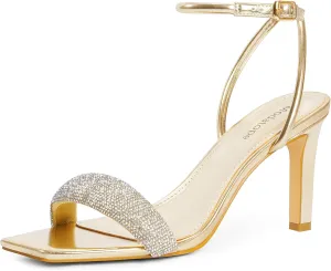 Modatope Womens Heels Square Open Toe Strappy High Heels Ankle Strap Heeled Sandals for Women Party Wedding Daily Wear