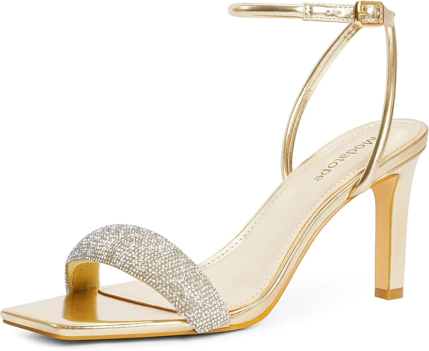 Modatope Womens Heels Square Open Toe Strappy High Heels Ankle Strap Heeled Sandals for Women Party Wedding Daily Wear
